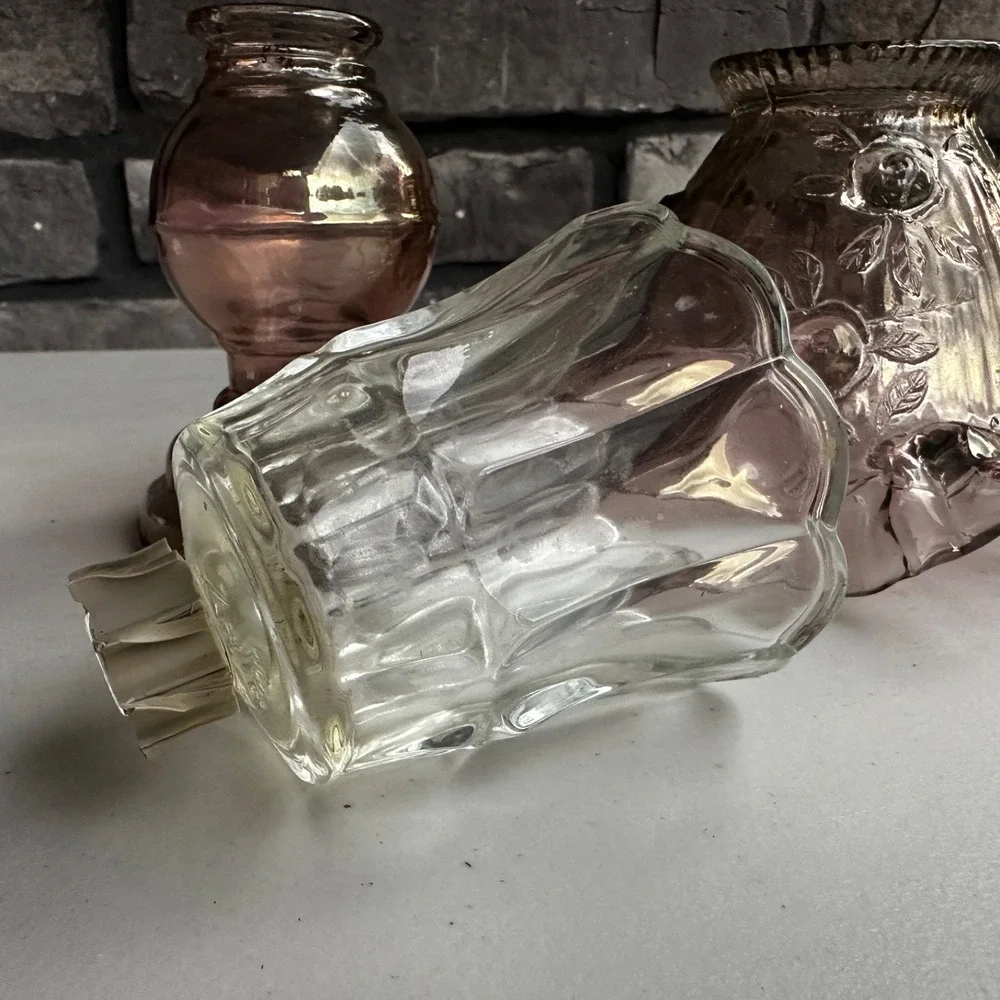 Vintage Fenton Cabbage Rose Glass Fairy Lamp Light Amethyst - 3 Piece - Cottage